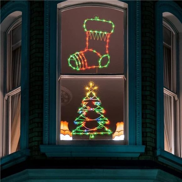 4 Pack Lighted 16'' Christmas Window Silhouette Lights, 6.6FT Wire - Picture 4 of 6